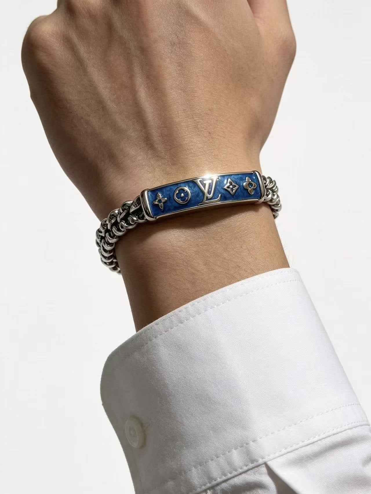 Louis Vuitton Silver Blue Enamel Bracelet